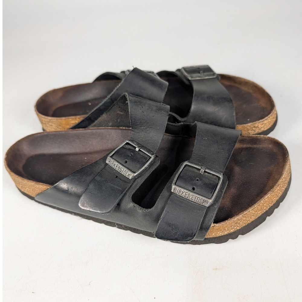 Birkenstock Arizona Black Oiled Leather Two Strap Sandals Womens 41 L10